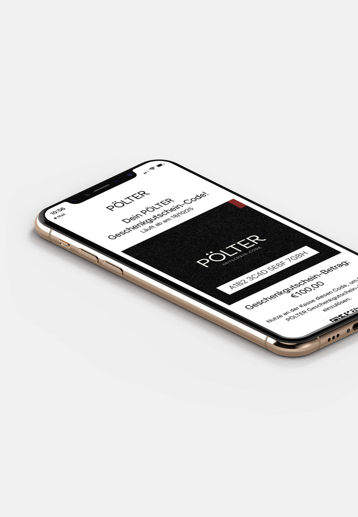 Mockup iPhone mit dem Geschenkgutschein-Code.