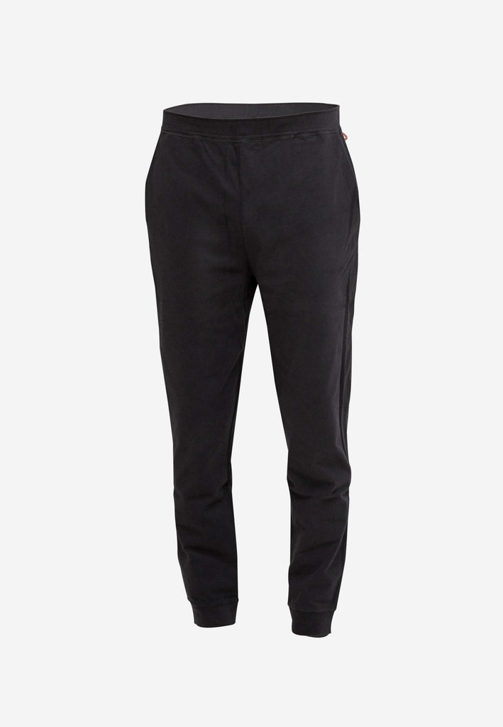 Lange Pyjamahose (Tapered Fit) in der Farbe „night black“ für Herren mit seitlichen Eingrifftaschen und weichen, leicht elastischen Beinbündchen.